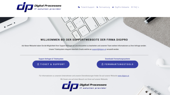 Ticketsystem und Support Webseite DigiPro
